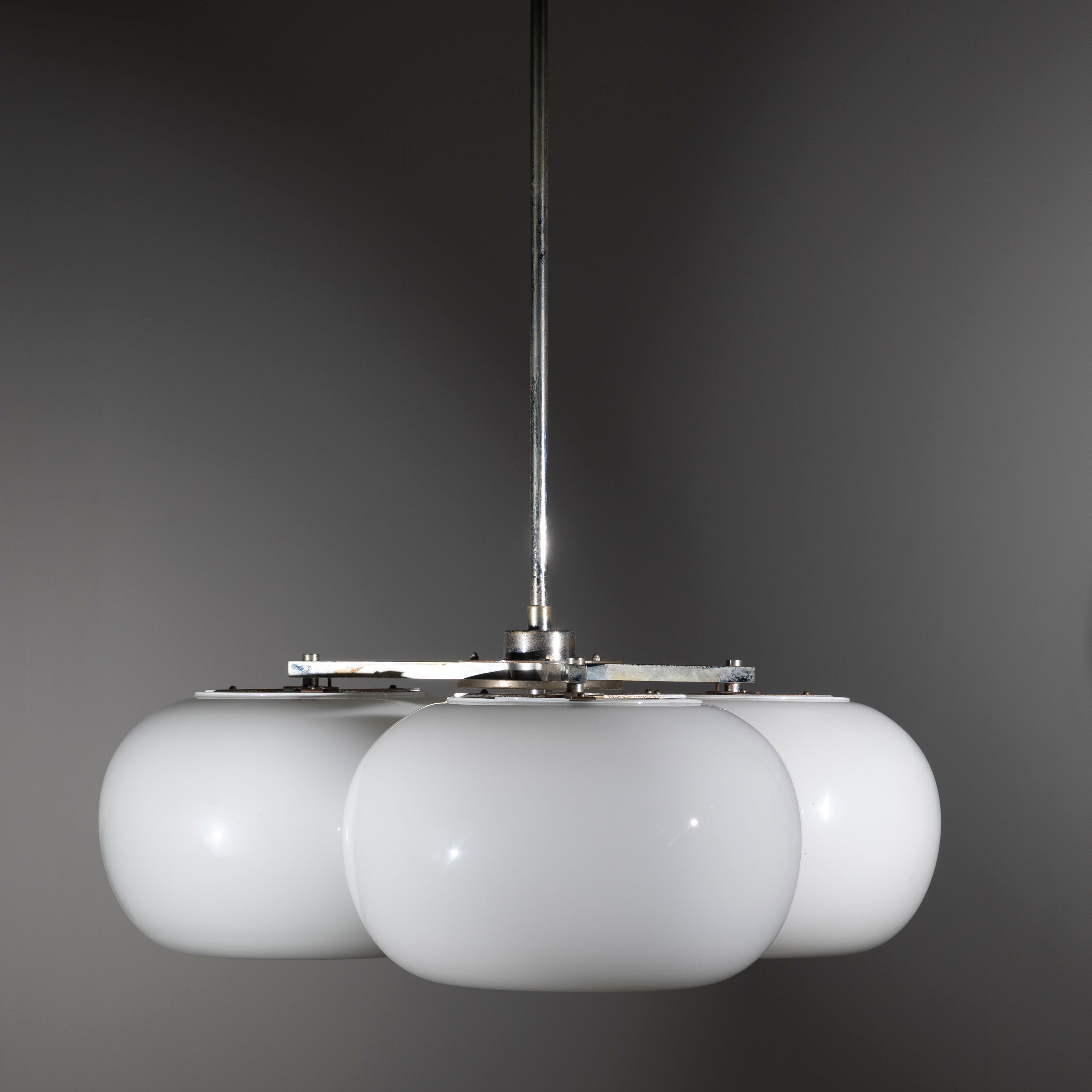 Mid-Century Modern 3-Light Opaline Glass Chandelier