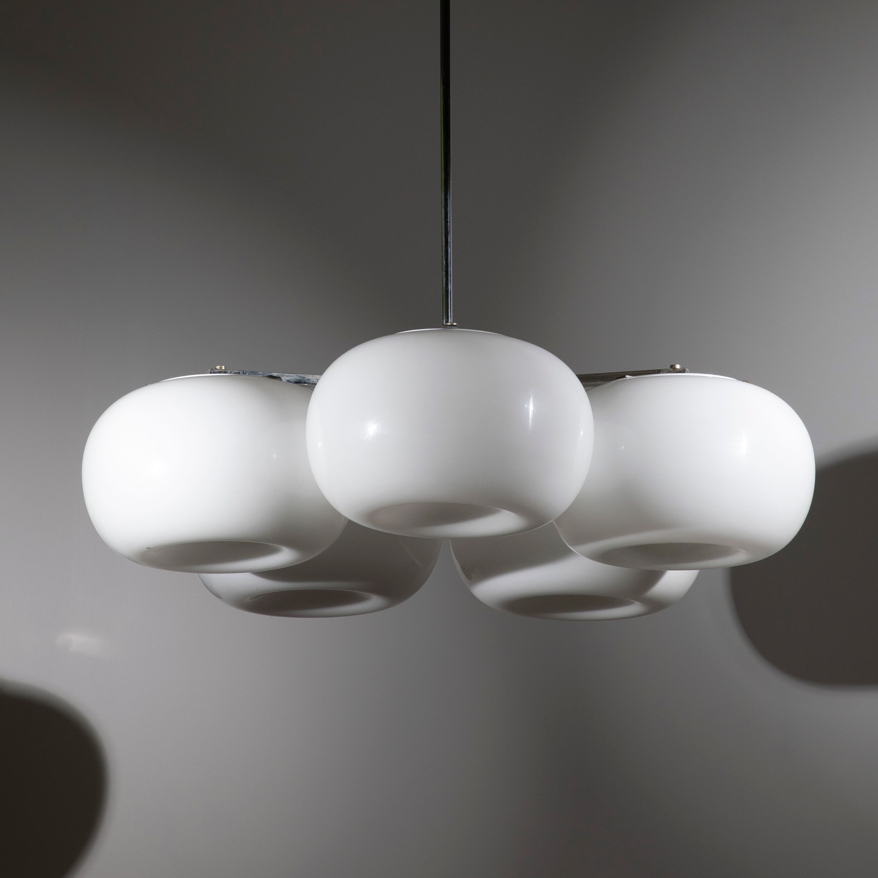 Mid-Century Modern Large 5-Light Opaline Glass Chandelier