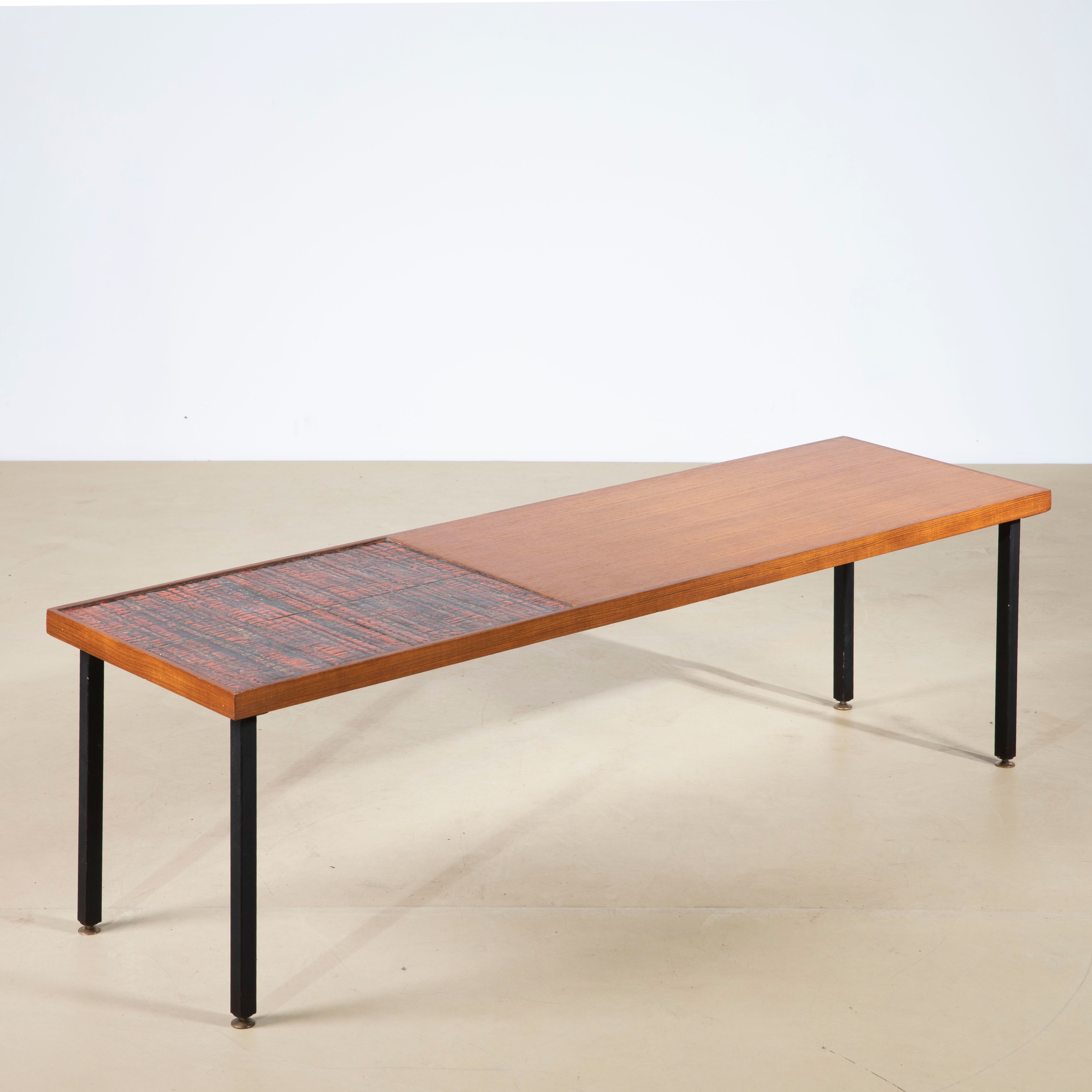 Oak Veneered Coffee Table with Abstract Enamelled Copper Plaquette