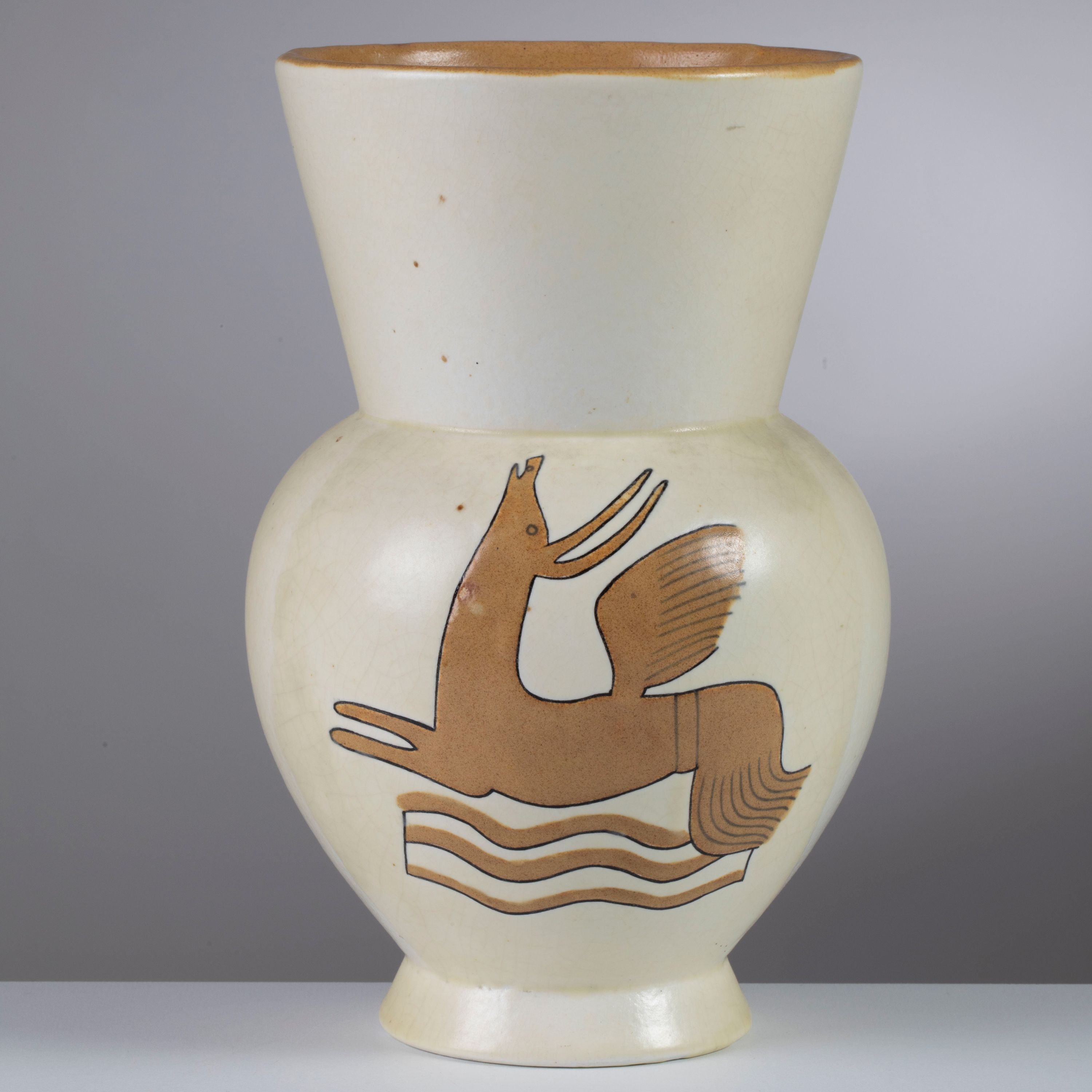 "Winged Deer" Ceramic Vase by Giovanni Gariboldi for Richard-Ginori, San Cristoforo