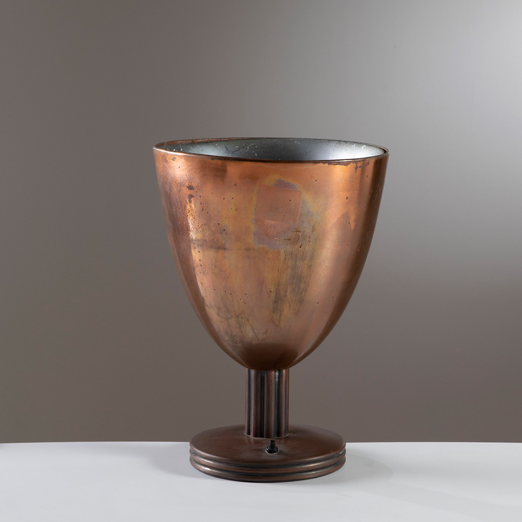 Large French Art Deco Copper Uplighter Table Lamp with Fluted Pole