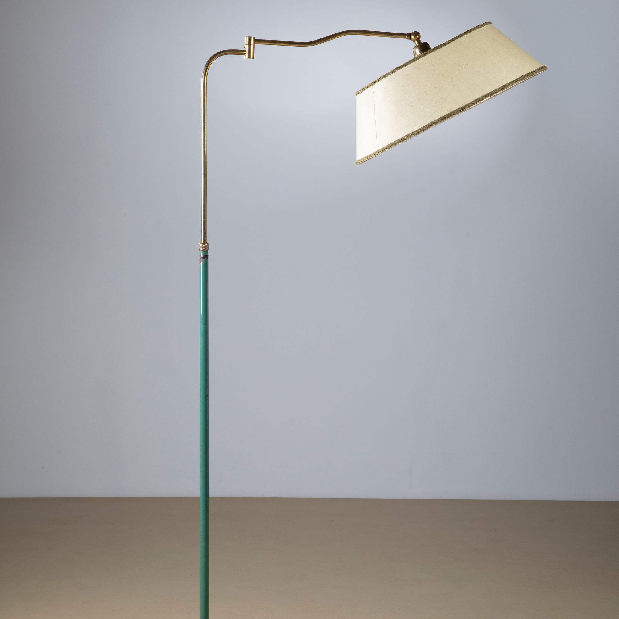 Italian Adjustable Brass and Teal Lacquered Floor Lamp