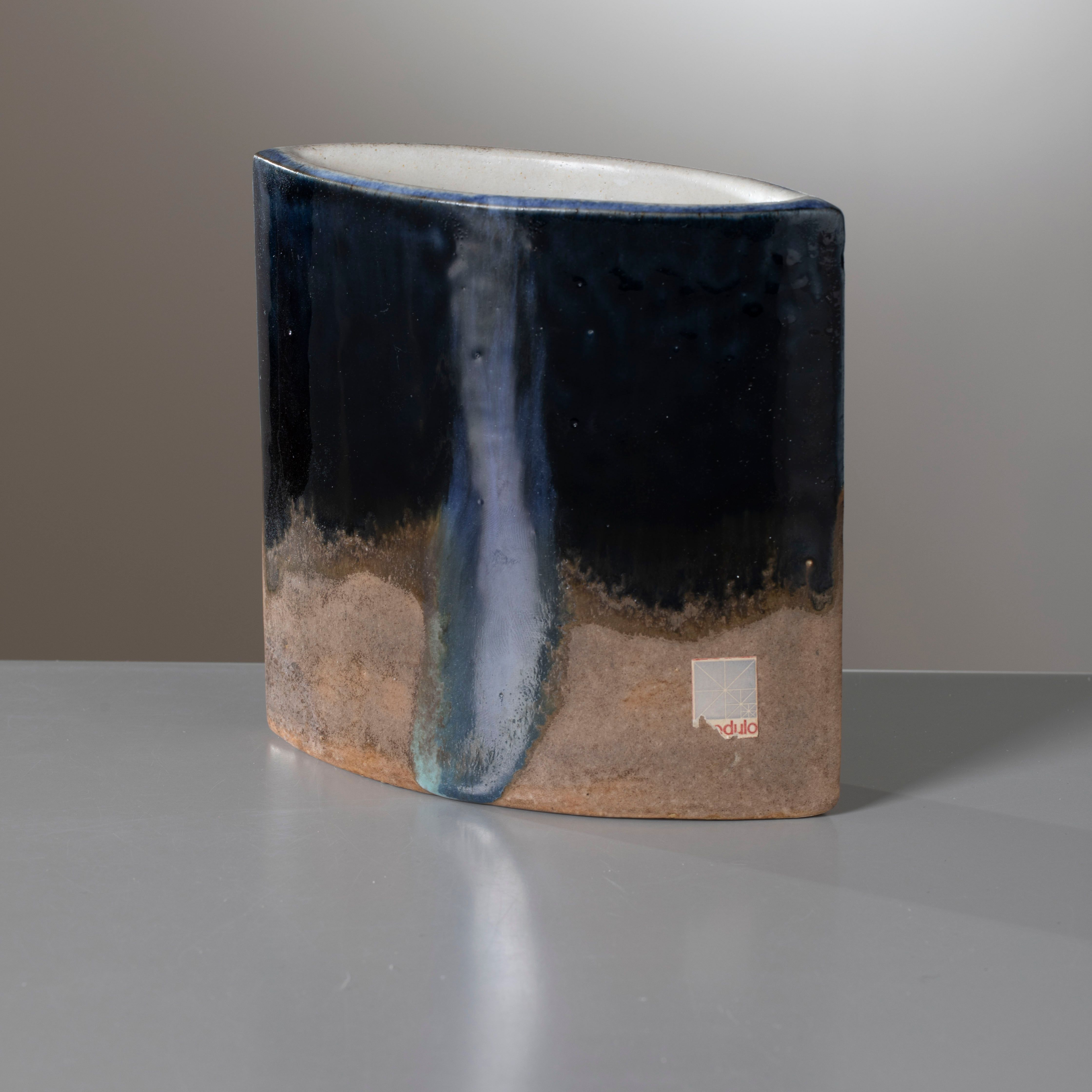 Sculptural Elliptical Stoneware Vase by Bruno Gambone
