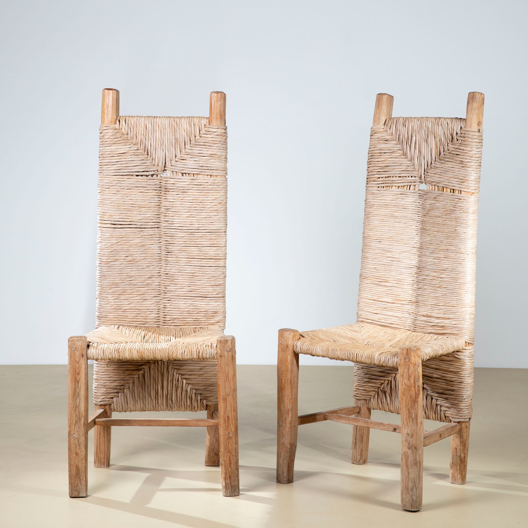 Pair of High-Back "Radical Craft" Chairs in Full Woven Straw