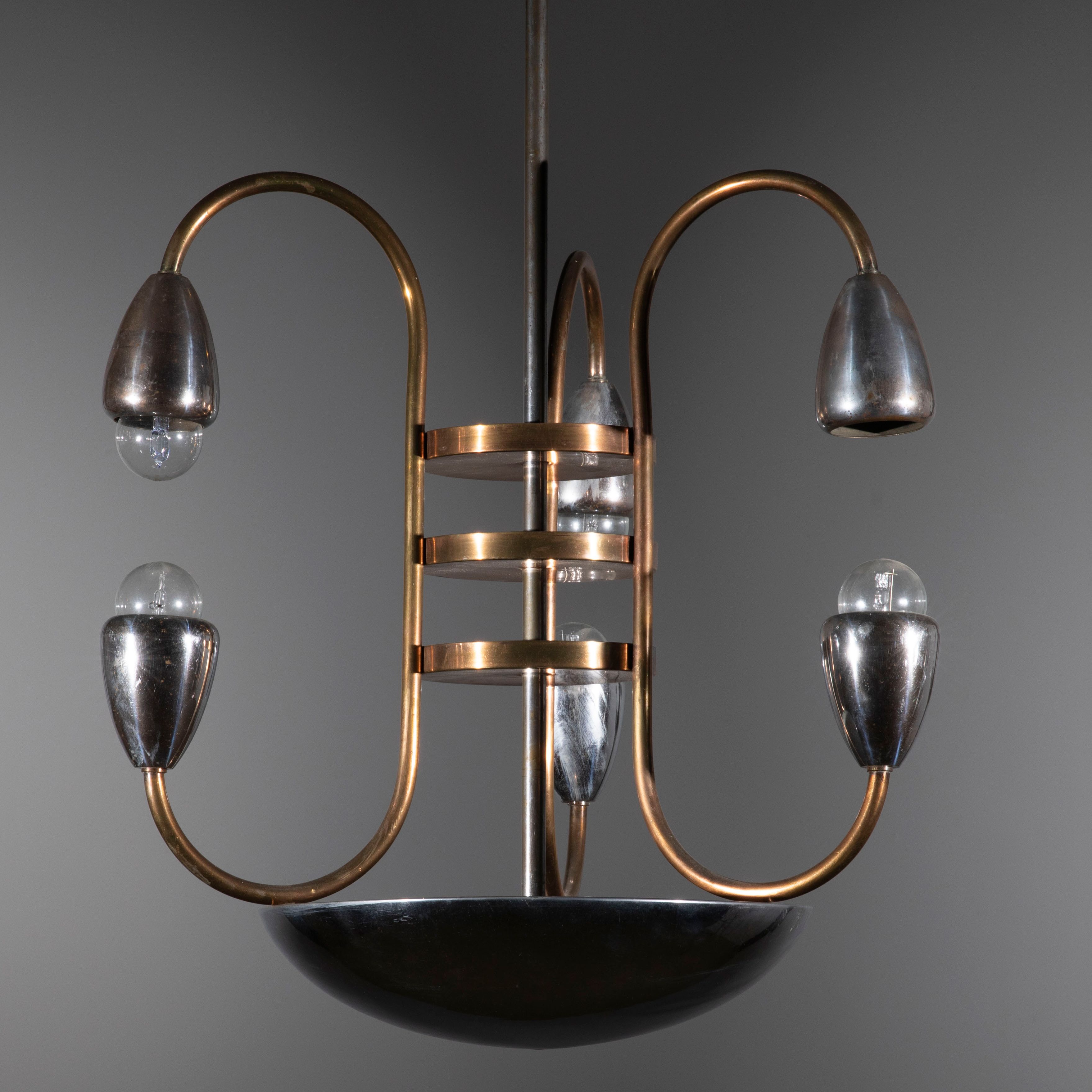 Rare Rationalist 6-Light Chandelier with Bauhaus Influence
