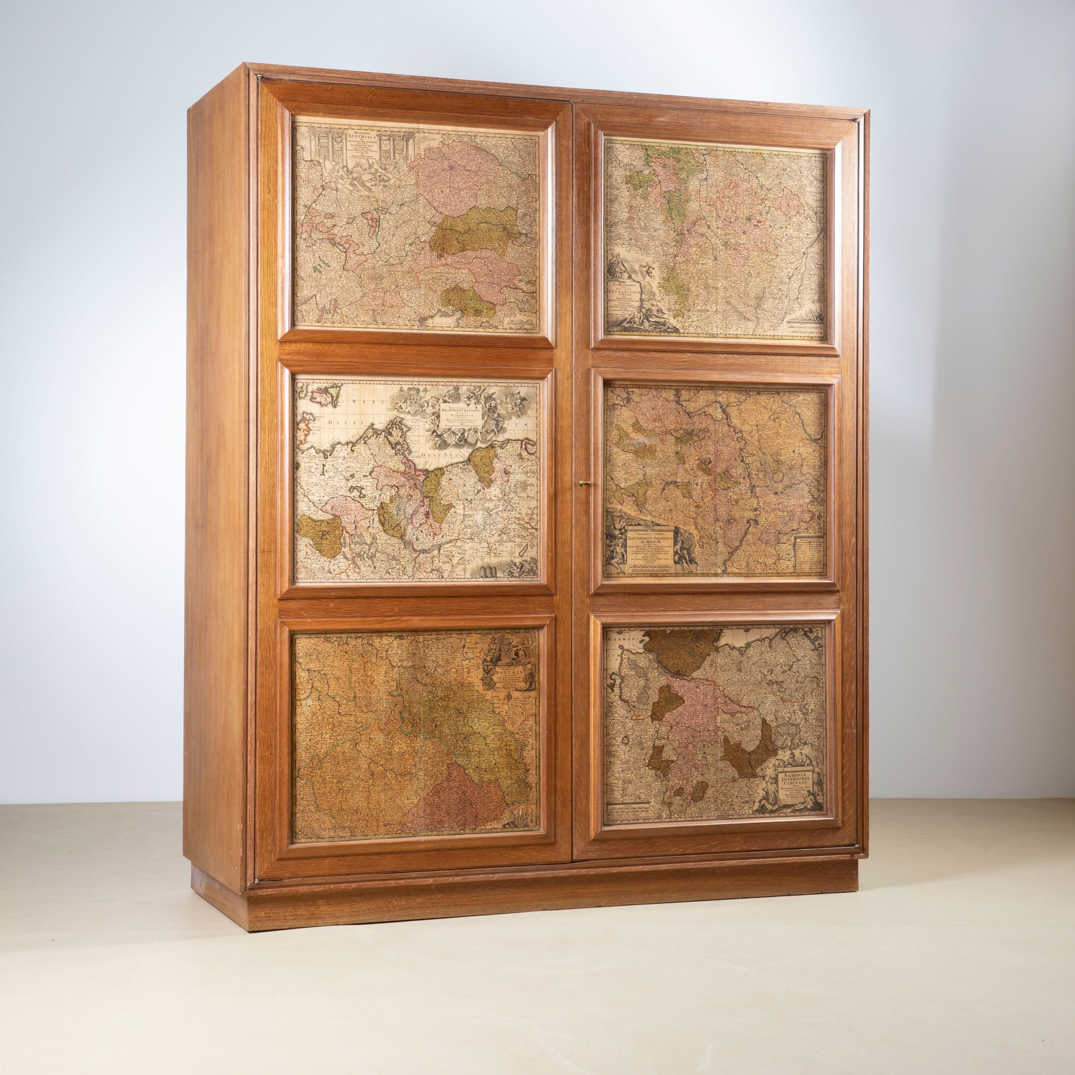 Italian Mid-Century Modern Two-Door Wardrobe with Maps, In the Style of Maurizio Tempestini